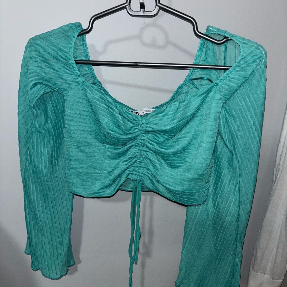 Teal Ruched Long Sleeve Top